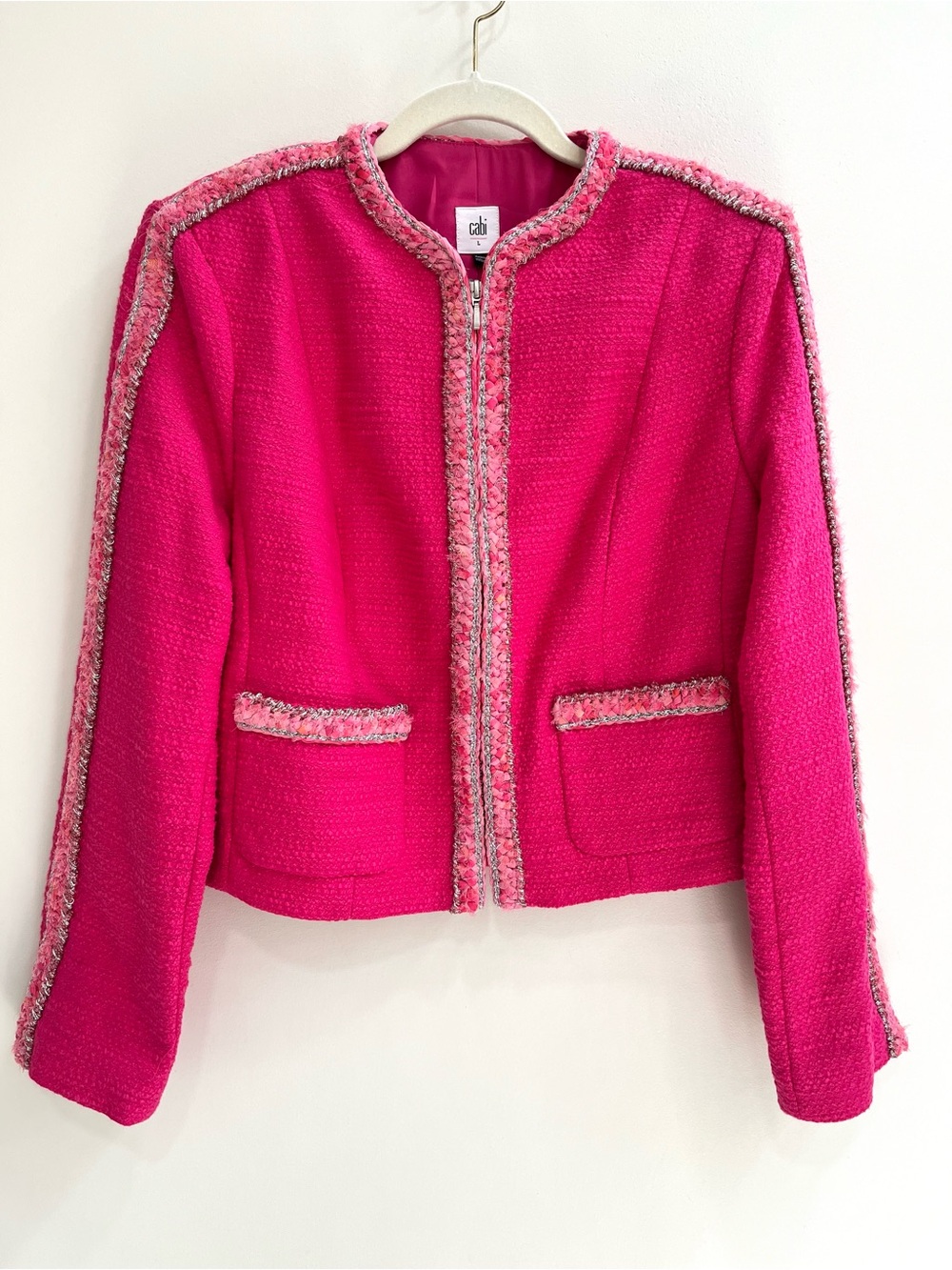 NWT | CAbi 6466 Ballroom Lady Jacket Tweed Blazer Fuchsia Pink Size Large
